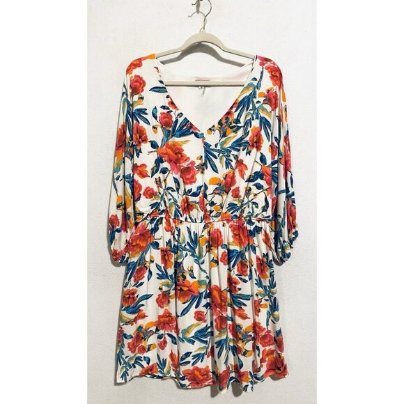 Andree By Unit Dress Womens 3X Floral Dolman Sleeve V Neck Boho Cottagecore - Picture 2 of 7